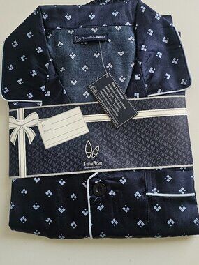 Twin Boat Men's Satin Pajama Set Navy Size M NWT